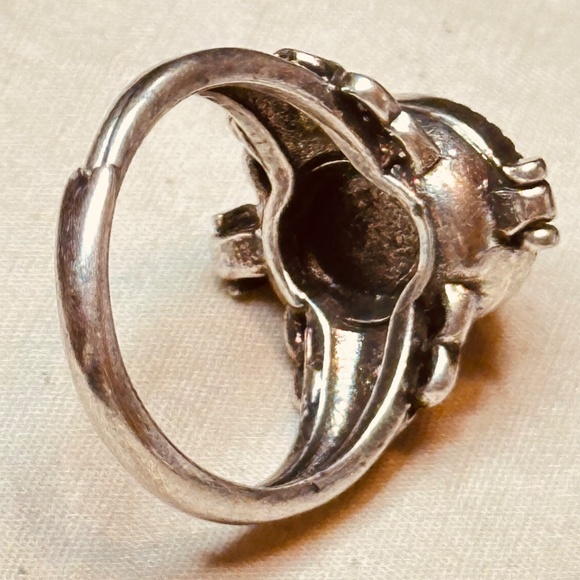 Silver Tone Malachite Poison Ring Oval Stone Vintage - Picture 9 of 14